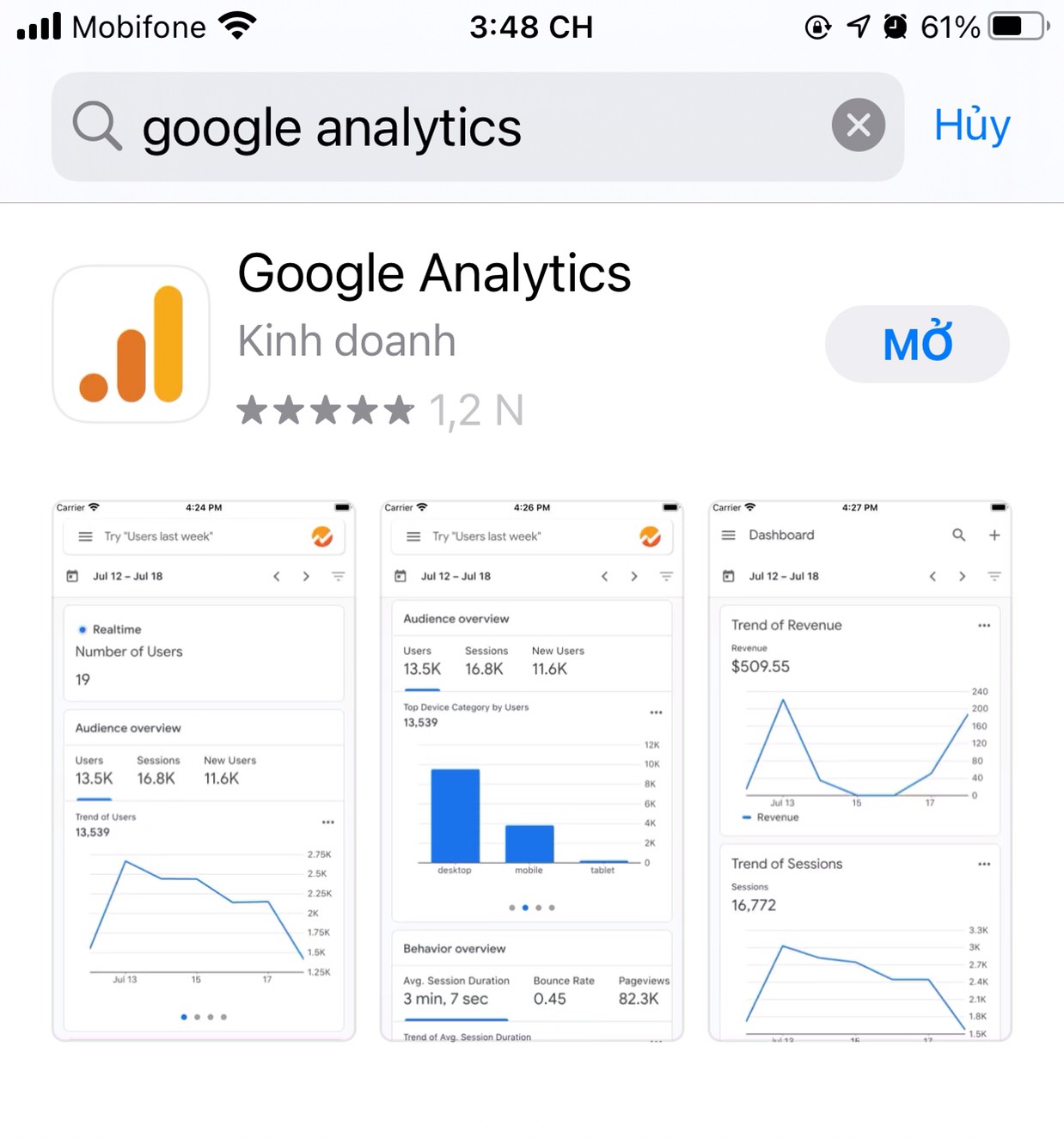 Google Analytics mobile app