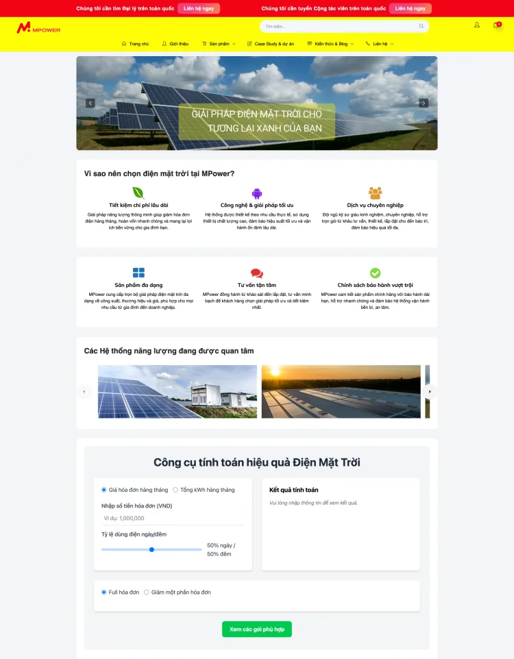Website công ty kinh doanh sản phẩm cung cấp điện mặt trời MPower