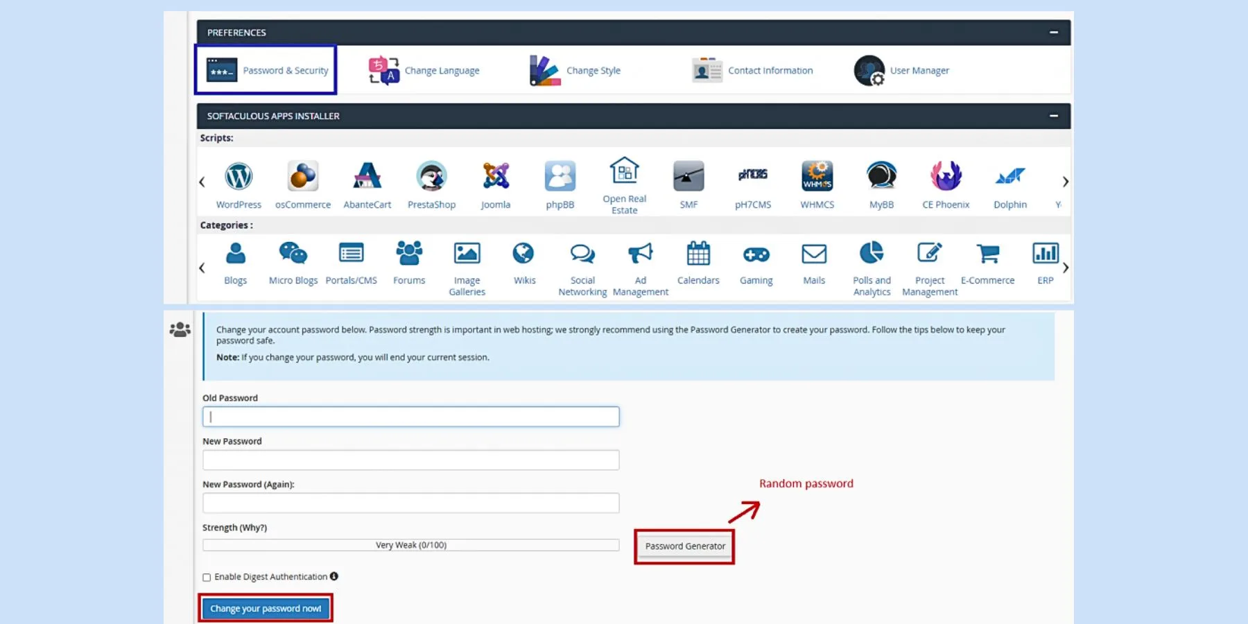 Đổi Mật Khẩu Quản Trị Hosting / cPanel
