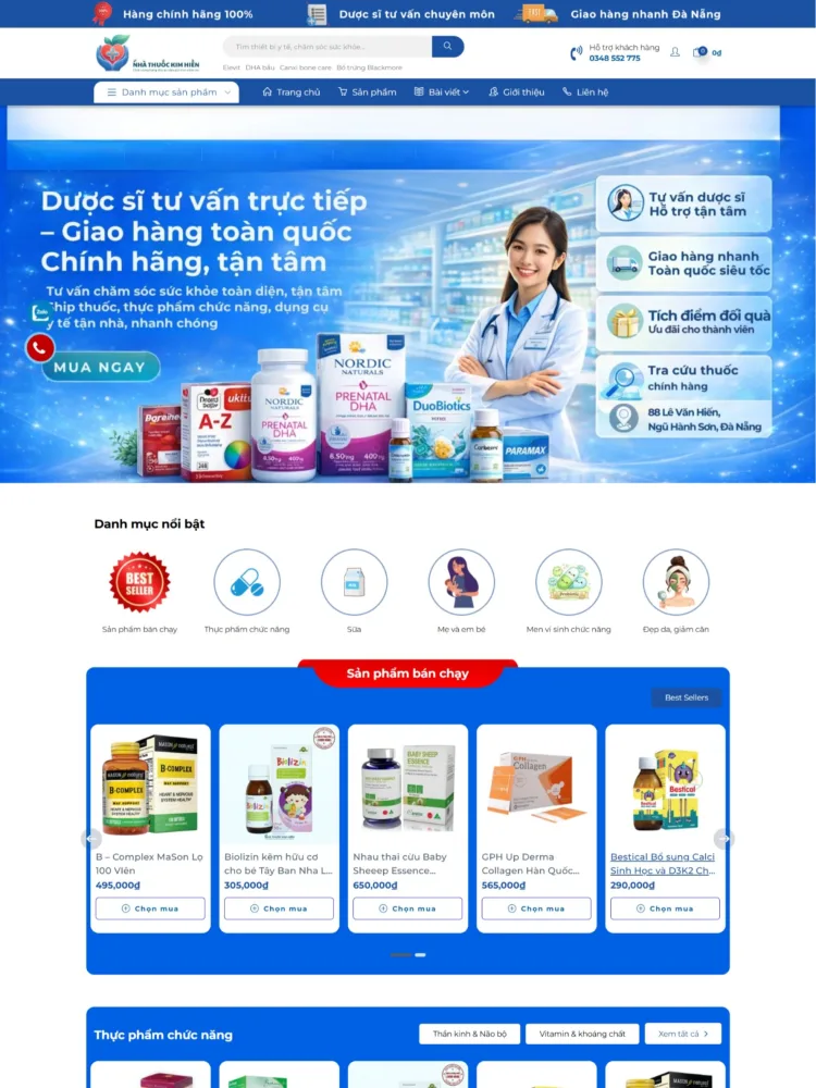 Website b&aacute;n h&agrave;ng online nh&agrave; thuốc Kim Hiền