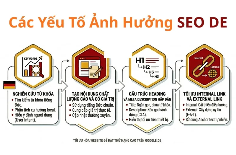 Các yếu tố chính ảnh hưởng đến thứ hạng SEO tại thị trường Đức.