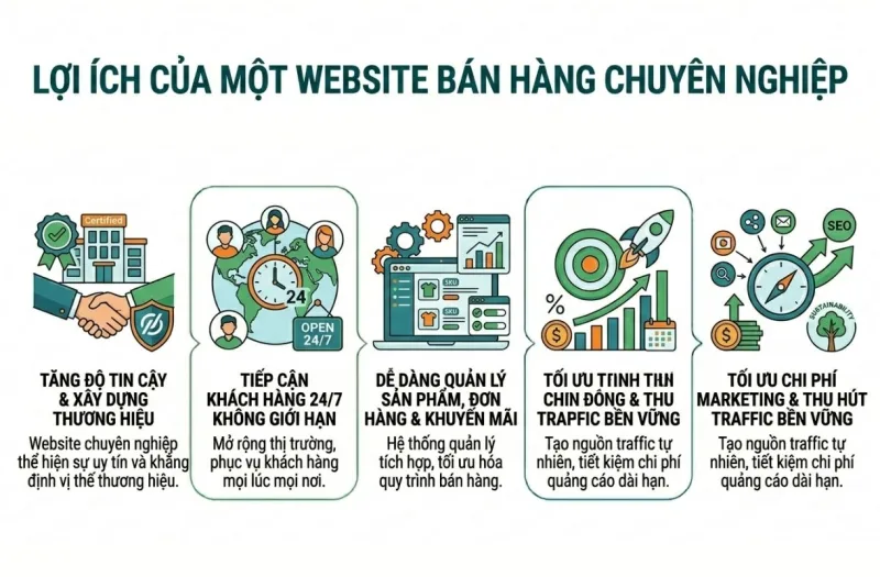 Website bán hàng mang lại nhiều lợi ích vượt trội, từ tăng doanh số đến xây dựng thương hiệu bền vững.