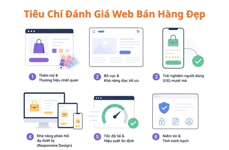 Các tiêu chí cốt lõi để đánh giá một giao diện website bán hàng thực sự đẹp và hiệu quả.