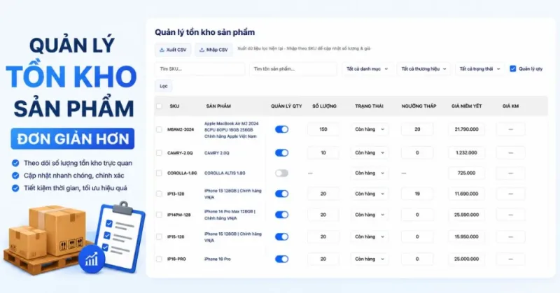 Tính năng quản lý kho sản phẩm nhanh