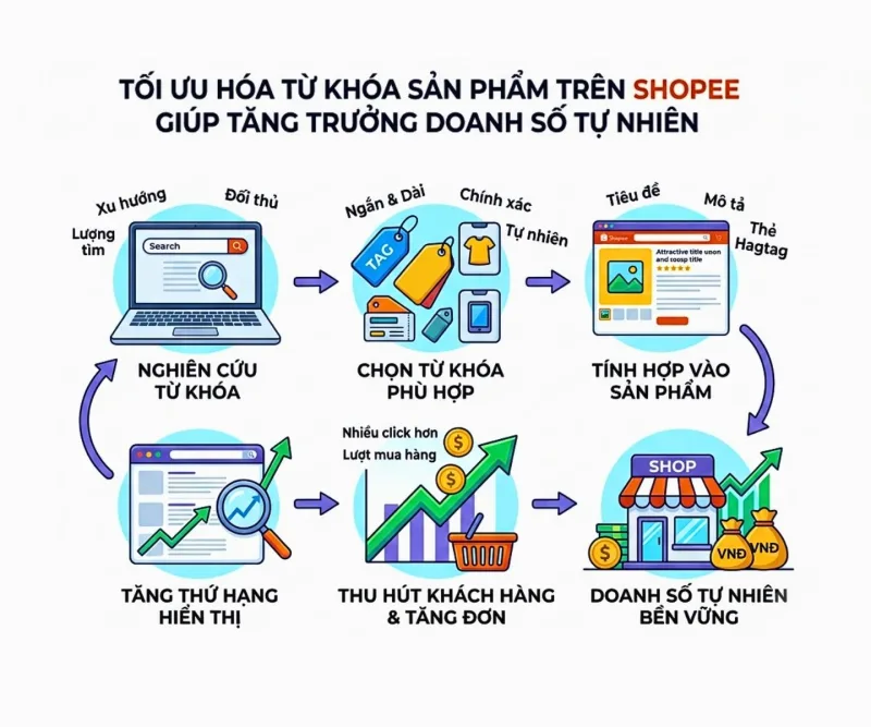 Tối ưu hóa từ khóa sản phẩm trên Shopee giúp tăng trưởng doanh số tự nhiên