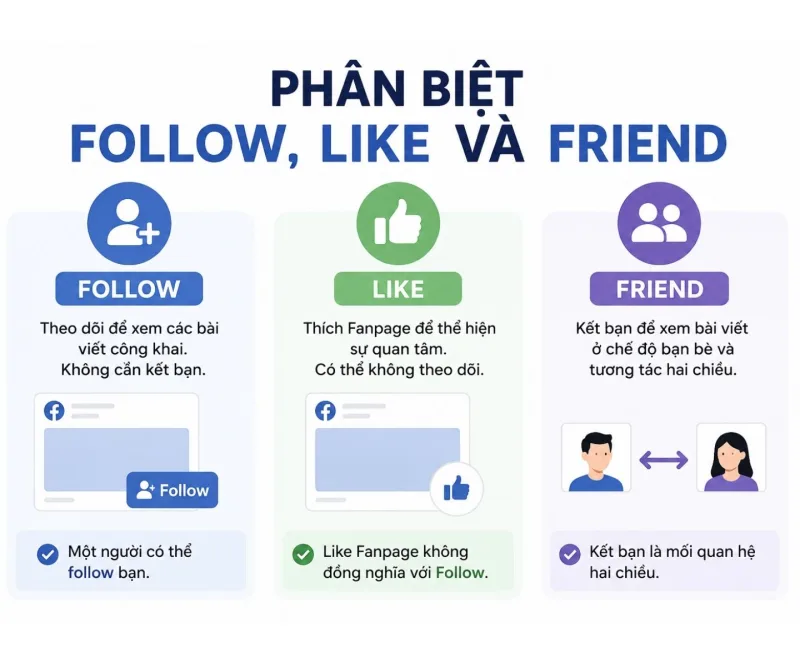 Phân biệt giữa Follow, Like và Friend trên Facebook