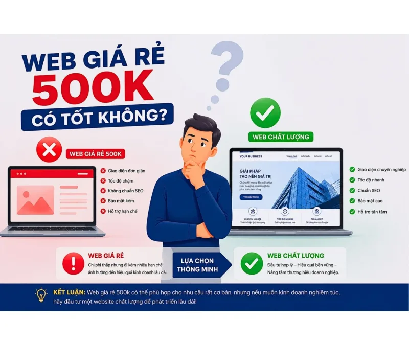 So sánh trực quan cho thấy web giá rẻ tiềm ẩn nhiều rủi ro vận hành lâu dài