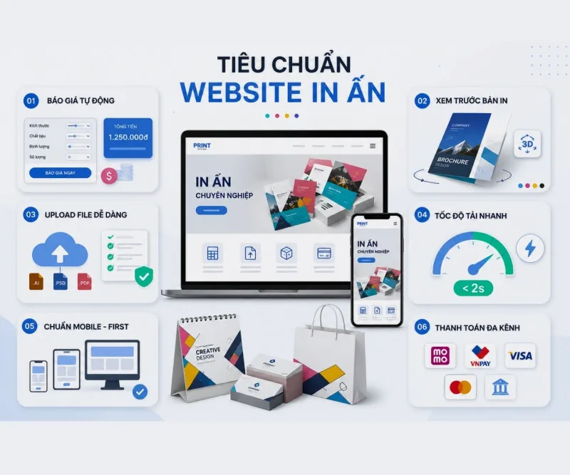 Mô phỏng tính năng tính toán chi phí in ấn tự động theo kích thước và số lượng.