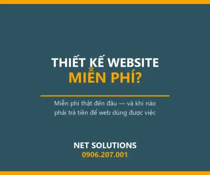 Thẻ ti&ecirc;u đề b&agrave;i viết Thiết kế website miễn ph&iacute;, nền xanh đậm chữ trắng v&agrave; cam, k&egrave;m hotline Net Solutions 0906.207.001