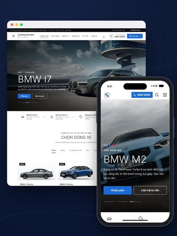 Giao diện mẫu website BMW trên máy tính và điện thoại