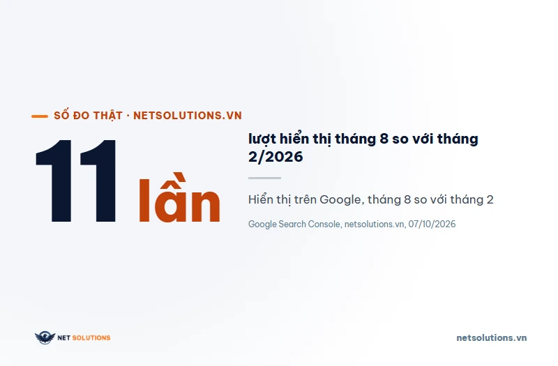 Con số 11 lần: lượt hiển thị trên Google của netsolutions.vn tháng 8 so với tháng 2 năm 2026