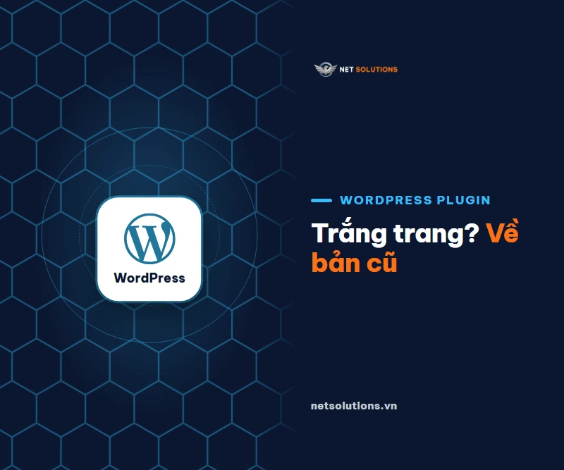 Thẻ logo WordPress trên nền họa tiết lục giác với dòng chữ Về bản cũ