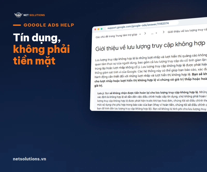 Trang trợ giúp Google Ads về lượt nhấp không hợp lệ và khoản tín dụng Hoạt động không hợp lệ trên màn hình máy tính