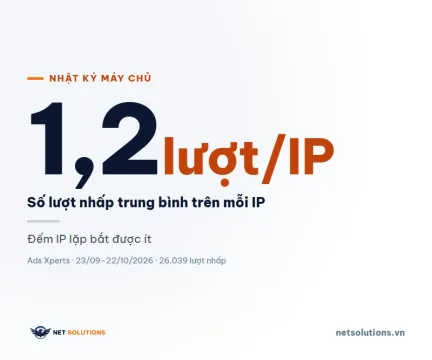 dai dien doc nhat ky may chu phat hien click ao Con số 1,2 lượt mỗi IP trên nền sáng, nhãn Nhật ký máy chủ, nguồn đo Ads Xperts 30 ngày