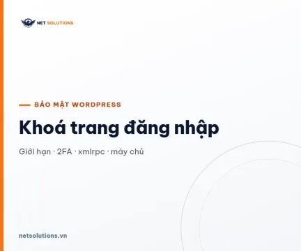 Thẻ chữ navy tr&ecirc;n nền s&aacute;ng với d&ograve;ng Kho&aacute; trang đăng nhập, nh&atilde;n Bảo mật WordPress v&agrave; d&ograve;ng phụ Giới hạn, 2FA, xmlrpc, m&aacute;y chủ