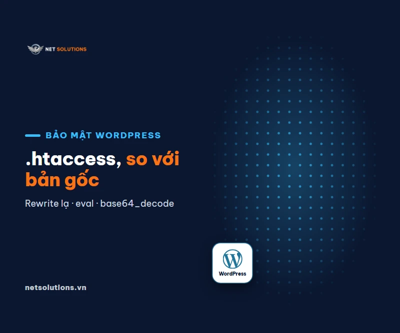 Thẻ logo WordPress trên nền navy cùng chữ .htaccess, móc so với bản gốc