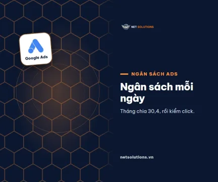 Thẻ logo Google Ads cạnh ti&ecirc;u đề Ng&acirc;n s&aacute;ch mỗi ng&agrave;y tr&ecirc;n nền lục gi&aacute;c tối