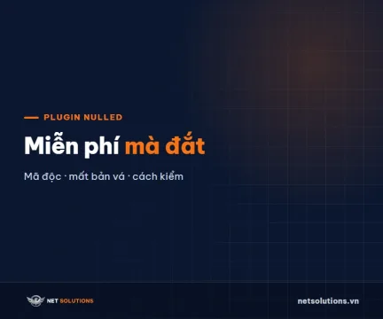 Nền navy tối, chữ lớn: Plugin nulled WordPress, Miễn phí mà đắt