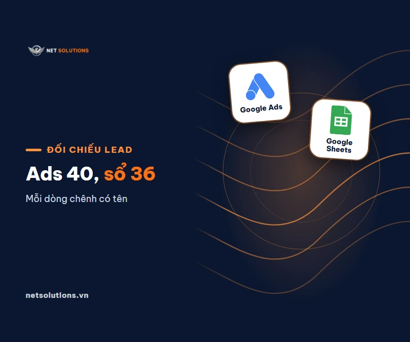 Thẻ logo Google Ads và Google Sheets trên nền sóng xanh navy, kèm chữ Ads 40, sổ 36