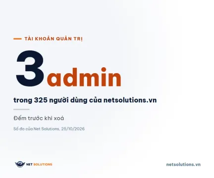 Con số 3 quản trị viên trên nền sáng, nhãn Đếm trước khi xoá, nguồn số đo netsolutions.vn