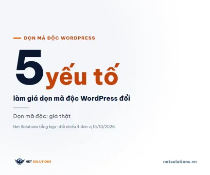 dai dien website wordpress bi hack chi phi don ma doc Số 5 màu navy lớn kèm chữ yếu tố, mở đầu bài về năm yếu tố làm giá dọn mã độc website WordPress đổi
