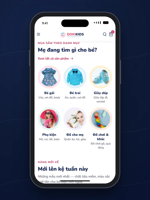 Sáu danh mục mua sắm cho bé và mẹ trên mobile, trong khung điện thoại