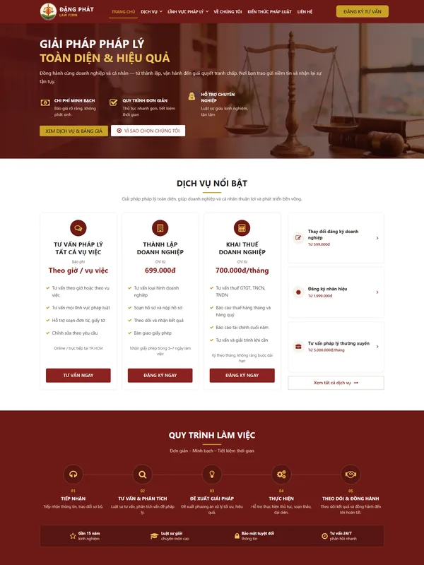 Giao diện trang chủ website Công ty Luật Đặng Phát do Net Solutions thiết kế