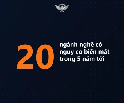 Ảnh bìa 20 ngành nghề có nguy cơ biến mất trong 5 năm tới: số 20 màu cam trên nền xanh đậm, logo Net Solutions