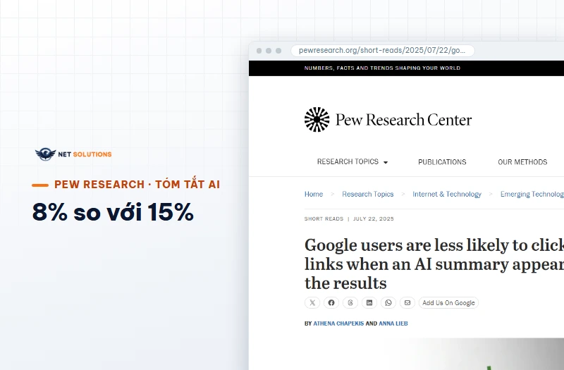 Ảnh chụp bài nghiên cứu của Pew Research Center về lượt nhấp khi Google hiện tóm tắt AI