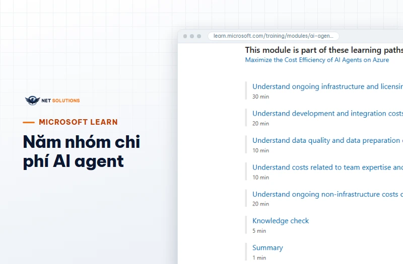 Trang Microsoft Learn liệt kê năm nhóm chi phí của AI agent