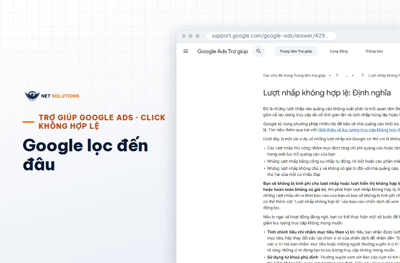 Ảnh chụp trang trợ giúp Google Ads về click không hợp lệ trên máy tính