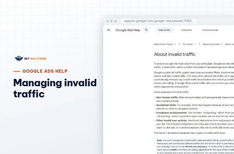 Ảnh chụp trang Managing invalid traffic trong Google Ads Help trên máy tính