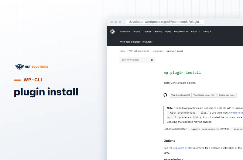 Trang tài liệu lệnh wp plugin install của WP-CLI trên developer.wordpress.org