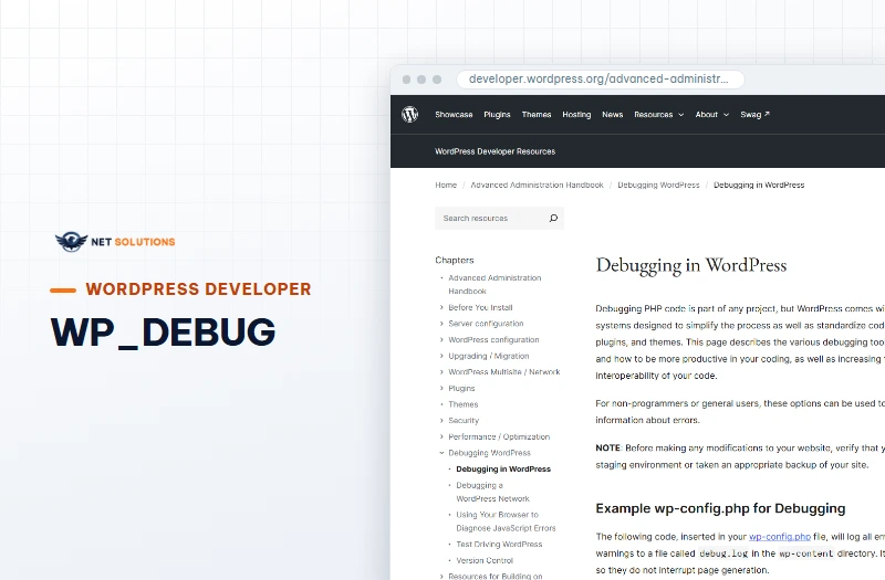 Trang tài liệu debug WordPress trên developer.wordpress.org mô tả WP_DEBUG và WP_DEBUG_LOG