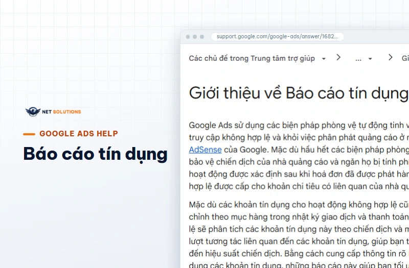 Ảnh chụp trang trợ giúp Google Ads giải thích báo cáo tín dụng hoạt động không hợp lệ