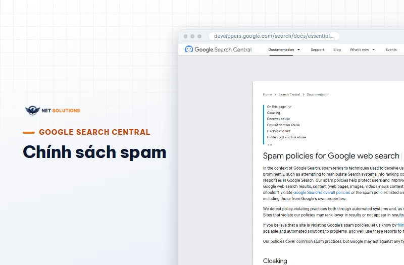Ảnh chụp trang Spam policies for Google web search của Google Search Central trên máy tính