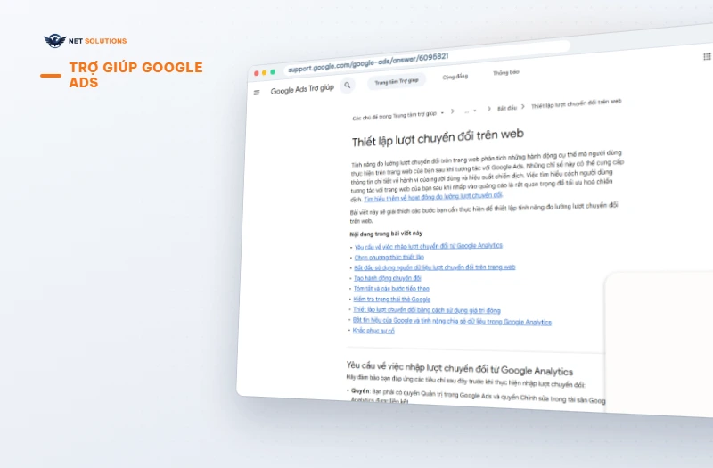 Trang trợ giúp Google Ads về thiết lập theo dõi lượt chuyển đổi trên màn hình máy tính