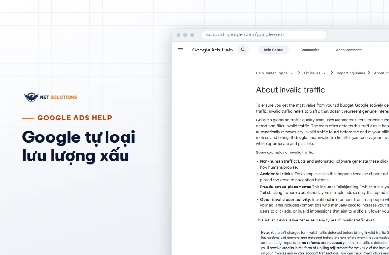 Trang Trợ giúp Google Ads về lưu lượng không hợp lệ và điều chỉnh hoá đơn
