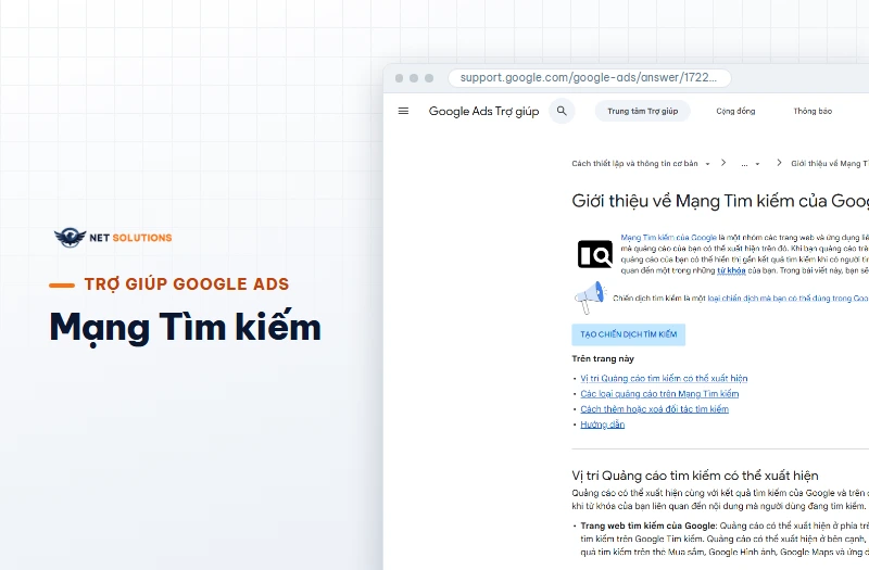 Ảnh chụp trang trợ giúp Google Ads giới thiệu Mạng Tìm kiếm của Google