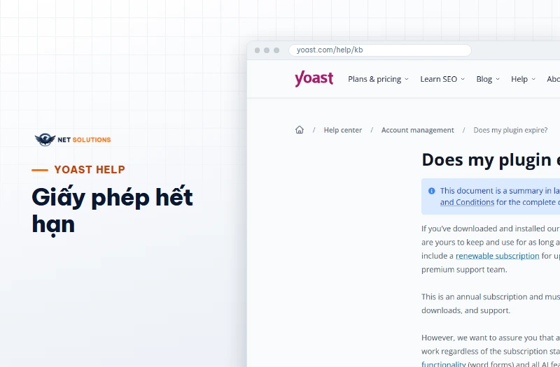 Trang trợ giúp Yoast giải thích plugin có bản quyền hết hạn thì còn chạy không