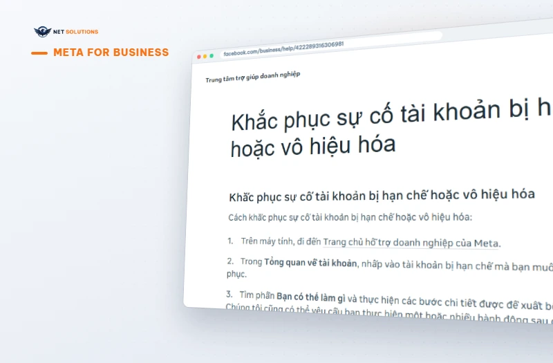 Trang trợ giúp Meta về tài khoản bị hạn chế trên màn hình máy tính