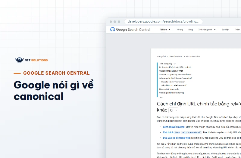 Ảnh chụp trang Google Search Central về hợp nhất các URL trùng lặp trên máy tính