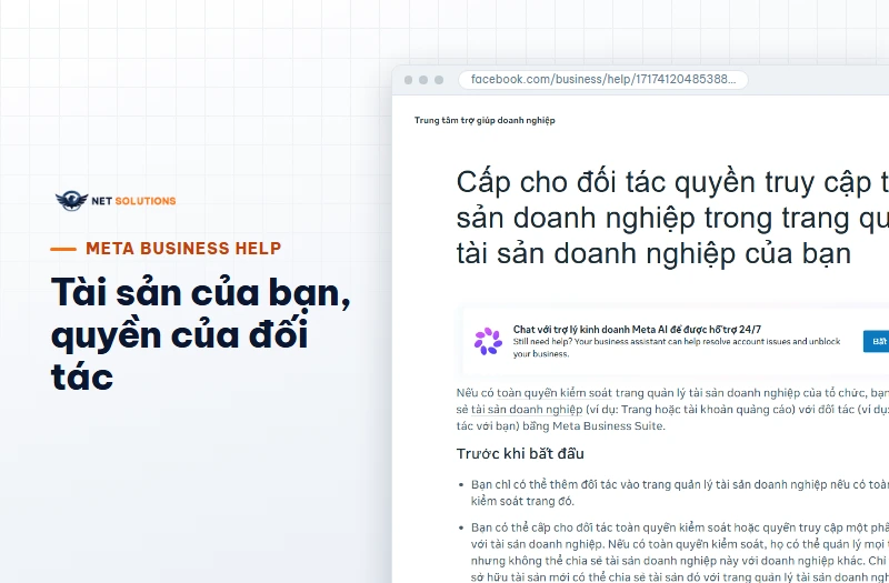 Ảnh chụp trang trợ giúp Meta về cấp cho đối tác quyền truy cập tài sản doanh nghiệp trên máy tính