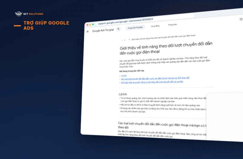 Trang trợ giúp Google Ads về theo dõi cuộc gọi trên màn hình máy tính