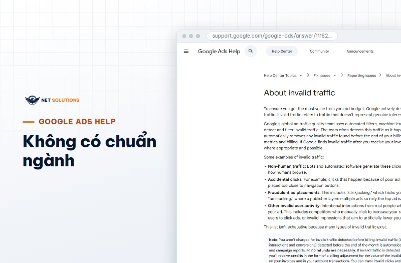 Ảnh chụp trang About invalid traffic trong Google Ads Help trên máy tính