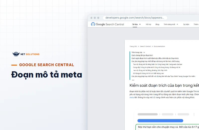 Ảnh chụp trang Google Search Central hướng dẫn về đoạn mô tả meta và đoạn trích trên kết quả tìm kiếm