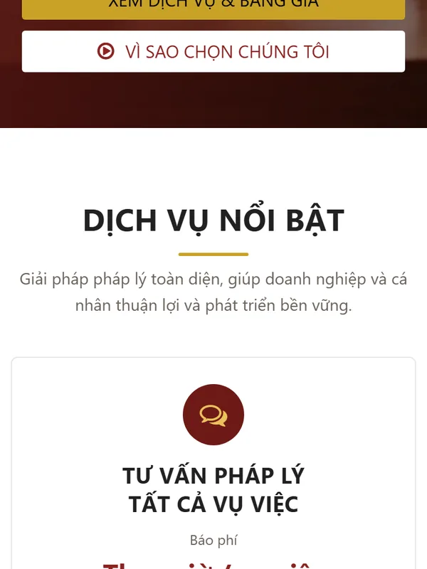 Giao diện website Công ty Luật Đặng Phát do Net Solutions thiết kế: phần tiếp theo trên điện thoại