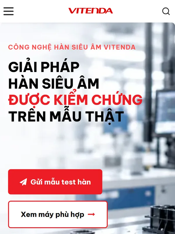 Giao diện website máy hàn siêu âm Vitenda Sonic do Net Solutions thiết kế: trang chủ trên điện thoại