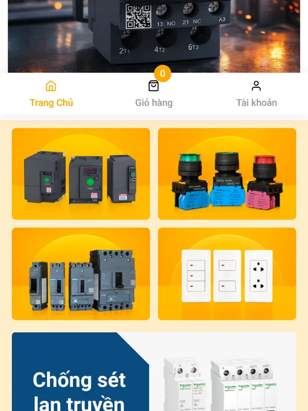 Giao diện website thiết bị điện Dien Mall do Net Solutions thiết kế: phần tiếp theo trên điện thoại