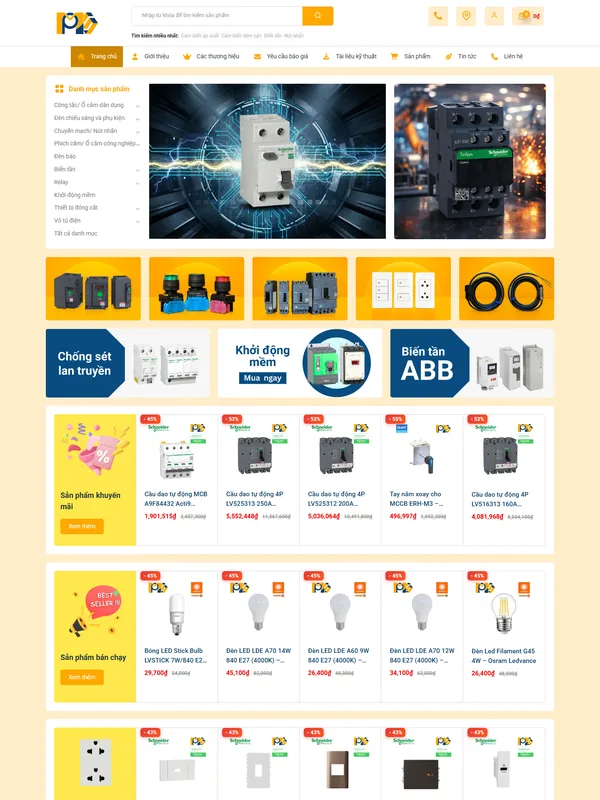 Giao diện website thiết bị điện Dien Mall do Net Solutions thiết kế: trang chủ trên máy tính